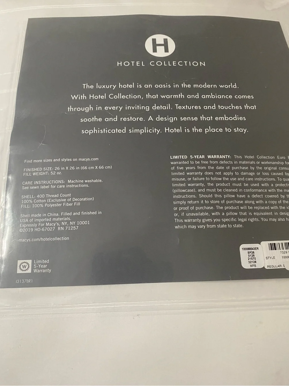 Hotel Collection Euro Pillow Oversized To Fil Euro Pillow Shams hypoallergenic p